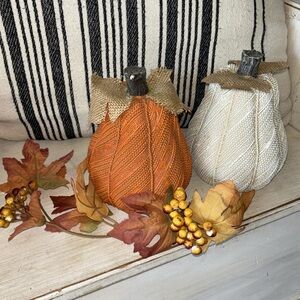 Fall Decor Resin Pumpkin Gourds Burlap Leaves Orange Neutral White